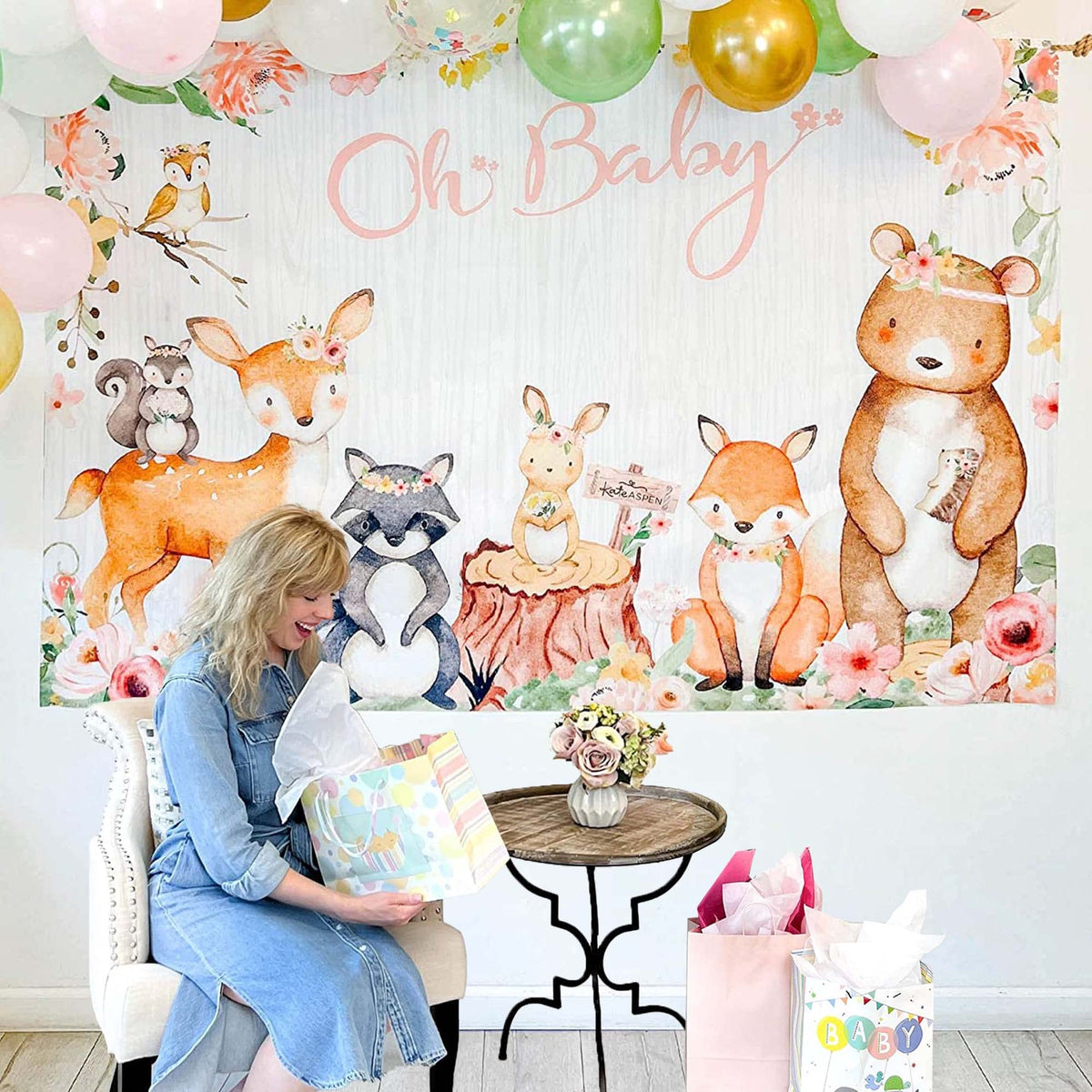 Kate Aspen Pink Woodland Baby Shower Decorations Photo Backdrop Banner/Photo Prop/Photo Booth, Nursery Decor