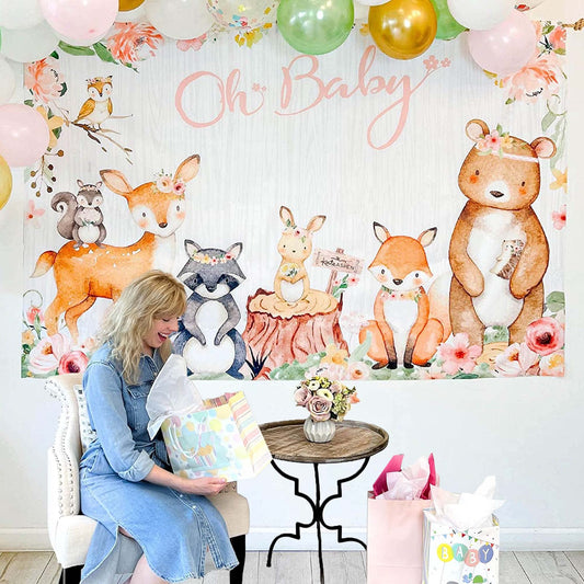 Kate Aspen Pink Woodland Baby Shower Decorations Photo Backdrop Banner/Photo Prop/Photo Booth, Nursery Decor