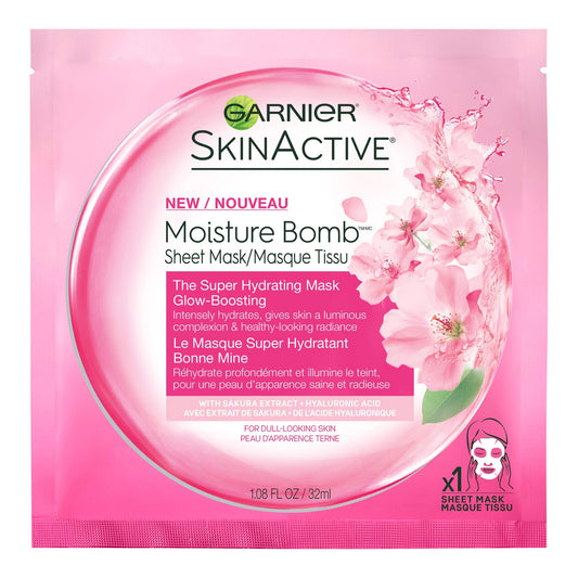 GARNIER Glow Boosting Peel Off Beauty Face Mask, Healthy Looking Radiance with Hyaluronic Acid + Sakura Extract, 1 Tissue Mask (32mL)