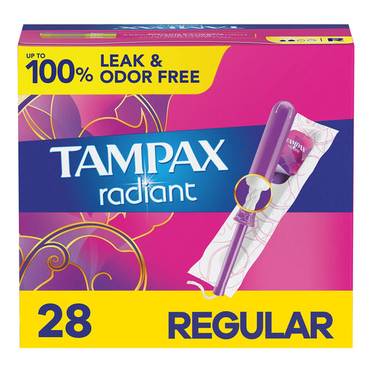 Tampax, Radiant Tampons, Plastic Applicator, Regular Absorbency, 28 Count