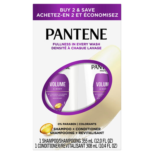 Pantene Sheer Volume 72 HR Fullness Shampoo & Conditioner Dual Pack, Shampoo 355 mL & Conditioner 308 mL, 663 mL Total (Pack of 2)