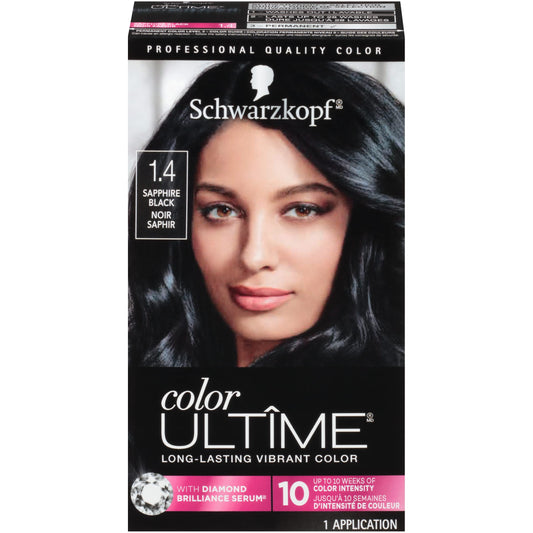 Schwarzkopf Color Ultime Hair Color, 1.4 Sapphire Black, 1 Application - Permanent Black Hair Dye for Vivid Color Intensity and Fade-Resistant Shine up to 10 Weeks