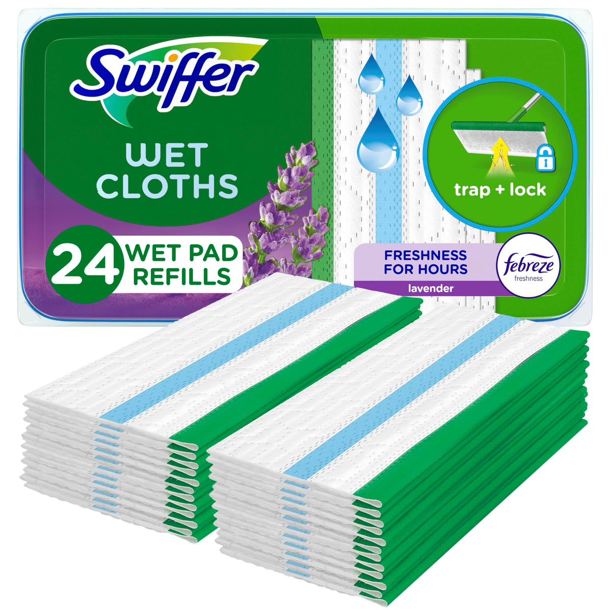 Swiffer Sweeper Wet Mopping Pad Refills for Floor Mop with Febreze Lavender Vanilla & Comfort Scent, 12 Count