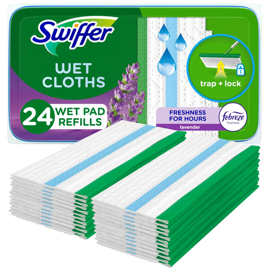 Swiffer Sweeper Wet Mopping Pad Refills for Floor Mop with Febreze Lavender Vanilla & Comfort Scent, 12 Count