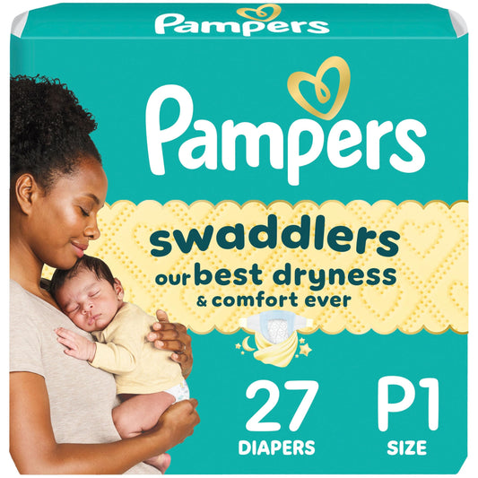 Pampers Swaddlers Diapers, Size P, Absorbent, Keeps Baby Dry and Comfortable, Skin Safe Disposable Baby Diaper, 1 Pack (Count of 27)