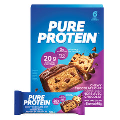 Pure Protein Bars - Nutritious, Gluten Free bar, made with Whey protein blend - low sugar, protein snack. Deliciously satisfying. Made in Canada, Chewy Chocolate Chip (Pack of 6)