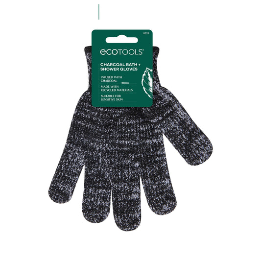 EcoTools Charcoal Bath + Shower Gloves, Exfoliating Gloves Remove Dead Skin & Cleanse Whole Body, Bath Gloves Infused With Charcoal To Scrub & Purify Skin, Cruelty Free, 1 Pair (2 Gloves)