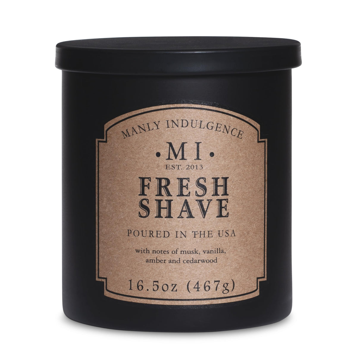 Manly Indulgence Fresh Shave Jar Candle 16.5 oz - Musk, Vanilla & Bergamot - Woodsy Amber & Cedarwood - Up to 60 Hour Burn - Soy Blend Wax, USA Poured