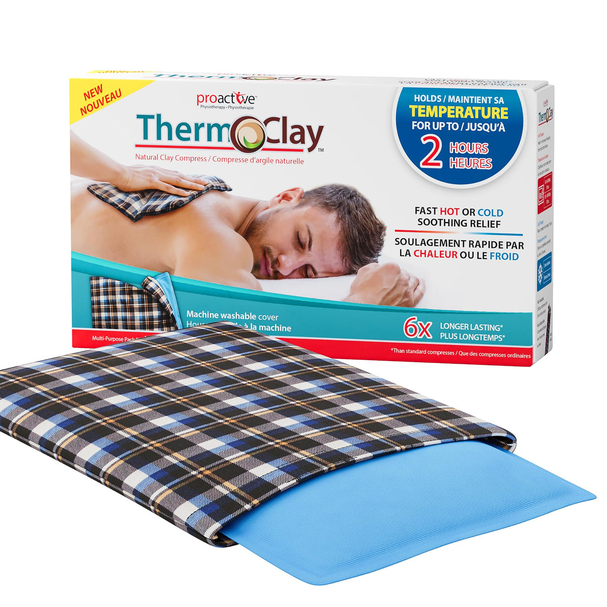 ProActive Therm-O-Clay Multi-Use Compress – Reusable Hot & Cold Therapy Pack – Natural Clay-Filled Heat & Ice Bag for Pain Relief, Muscle Aches, Joint Stiffness, Inflammation – Soft Washable Cover