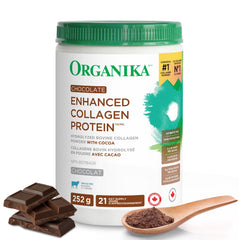 Organika Canadian-Made Chocolate Enhanced Collagen Powder, Grass-Fed with Real Cocoa, Sugar-Free, Healthy Hair, Skin, Nails, Joints, 252 G