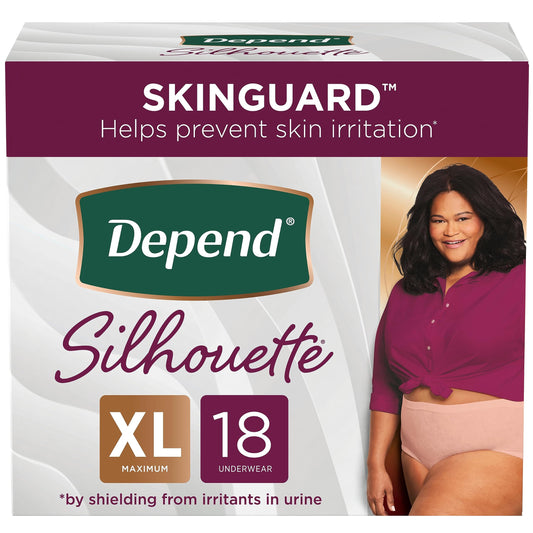 Depend Silhouette Adult Incontinence and Postpartum Underwear for Women, Extra-Large, Maximum Absorbency, Pink, 18 Count