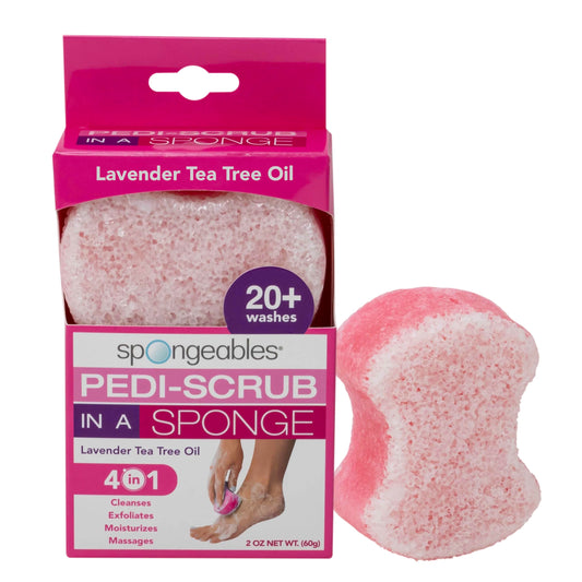 Spongeables Pedi-Scrub Foot Buffer, Lavender Scent, Contains Shea Butter and Tea Tree Oil, Foot Exfoliating Sponge with Heel Buffer and Pedicure Oil, 20+ Washes, Pack of 1 (PDB-1012-AMZ)