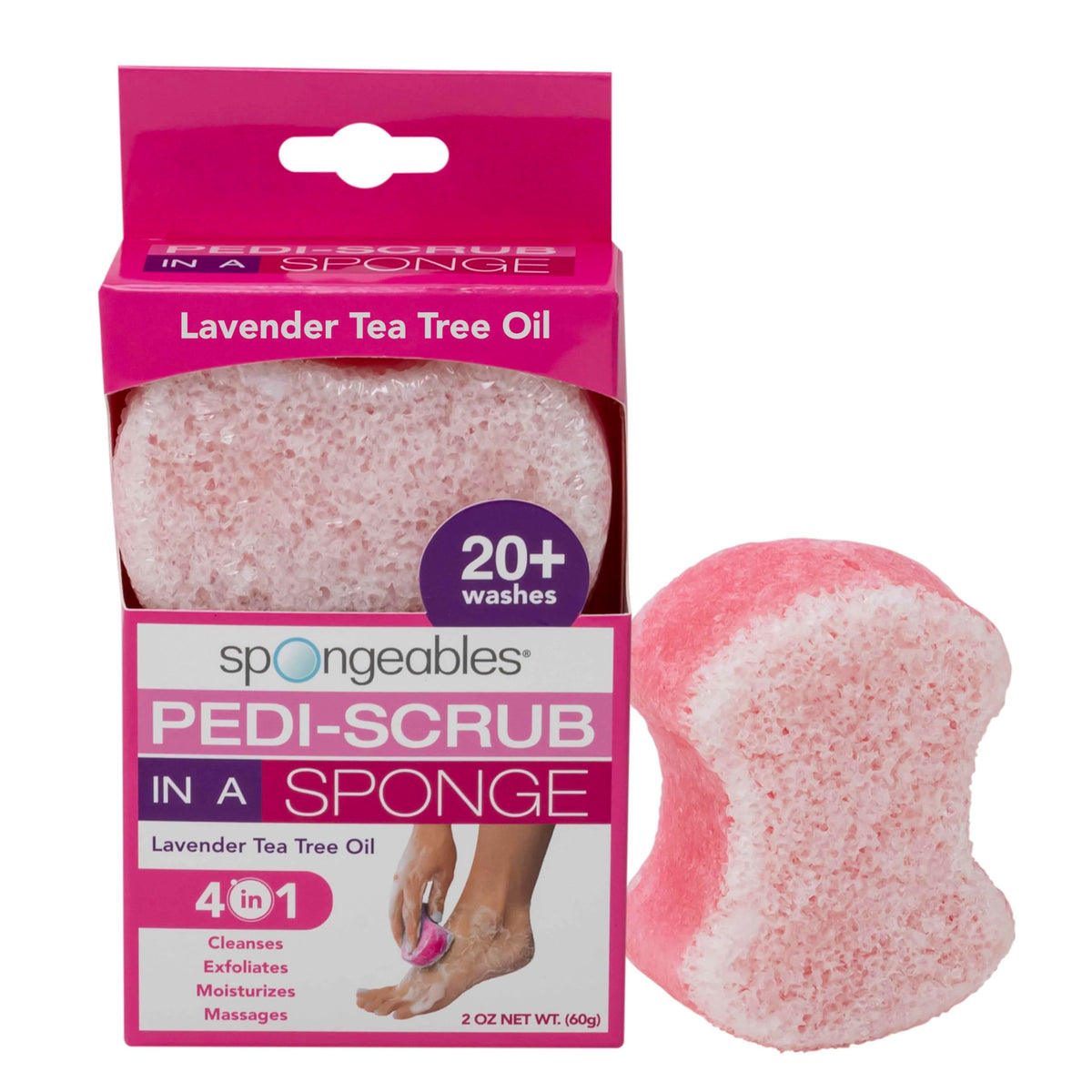 Spongeables Pedi-Scrub Foot Buffer, Lavender Scent, Contains Shea Butter and Tea Tree Oil, Foot Exfoliating Sponge with Heel Buffer and Pedicure Oil, 20+ Washes, Pack of 1 (PDB-1012-AMZ)