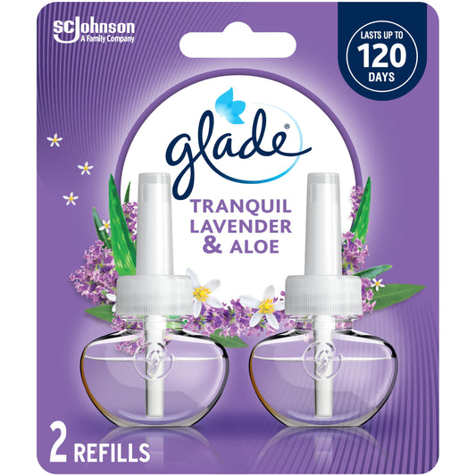 Glade PlugIns Air Freshener Oil Refill, Scented and Essential Oils for Home and Bathroom, Tranquil Lavender & Aloe, 2 Refills