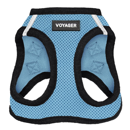 Voyager Step-in Air Dog Harness - All Weather Mesh, Reflective, No Pull Harness for Small, Medium Dogs, Cats - Secure with Hook & Loop Fastener, Buckle, Double D-Rings - Baby Blue/Black Trim, XXXS