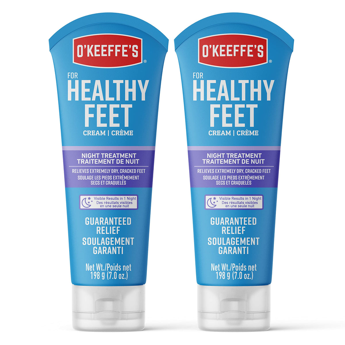 O'Keeffe's Healthy Feet Night Treatment Foot Cream, Restorative Lotion Works While You Sleep, Deep Conditioning Oils, Two 7oz/198g Tubes, (Pack of 2)