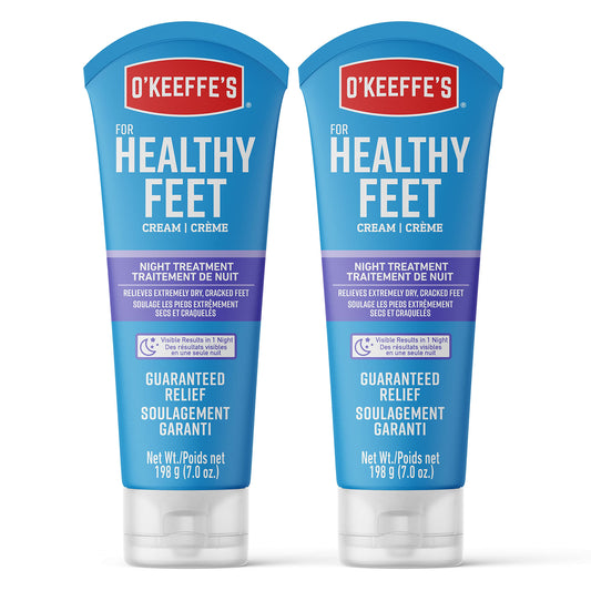 O'Keeffe's Healthy Feet Night Treatment Foot Cream, Restorative Lotion Works While You Sleep, Deep Conditioning Oils, Two 7oz/198g Tubes, (Pack of 2)