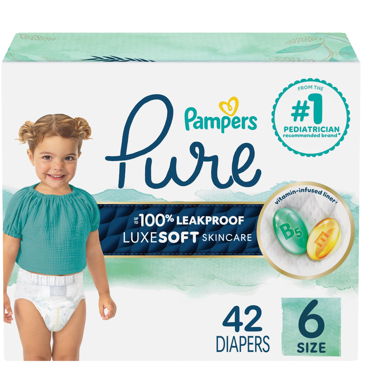 Pampers Diapers Size 6, 42 Count - Pampers Pure Protection Disposable Baby Diapers, Hypoallergenic and Unscented Protection, Super Pack (Packaging & Prints May Vary)