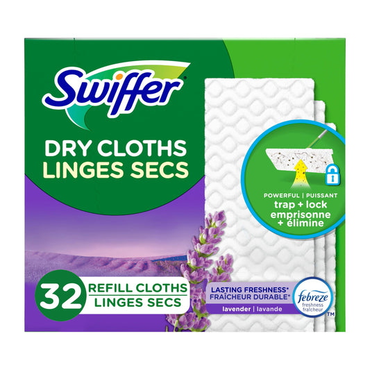 Swiffer Sweep + Mop, Dry Pads Refill, Floor Cleaner for Dirt, Dust, Hair, Cleaning Cloths for Mopping Home, Bathroom, Kitchen, Dust Mop, Floor Duster, Lavender, 32 Count