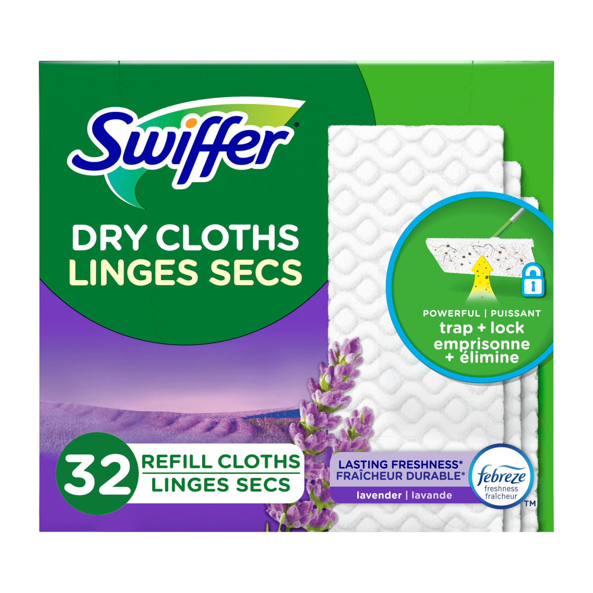 Swiffer Sweeper Dry Multi-Surface Cloth Refills for Floor Sweeping and Cleaning, Lavender Scent, 32 count
