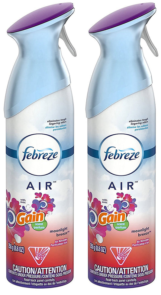 Febreze Air Refresher - with Gain Moonlight Breeze Scent - with New OdorClear Technology - Net Wt. 8.8 OZ (250 g) Per Bottle - Pack of 2 Bottles