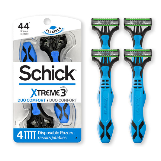 Schick Xtreme 3 Duocomfort, Men disposable Razors with premium Handle and 3 Flexible Blades, 4 Count