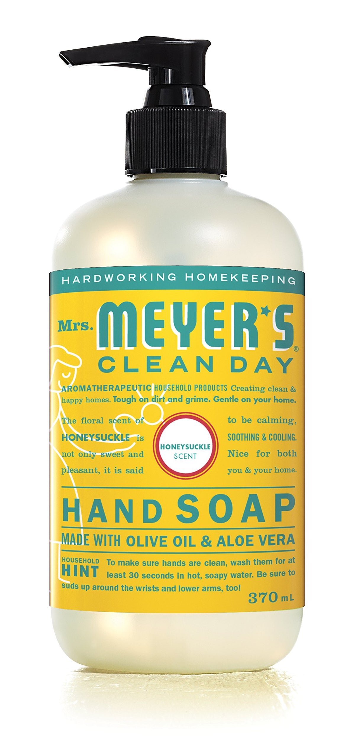 Mrs. Meyer's Clean Day Liquid Hand Soap, Honeysuckle, Cruelty Free and Biodegradable Hand Wash Made with Essential Oils, 370 ml Soap Pump Bottle