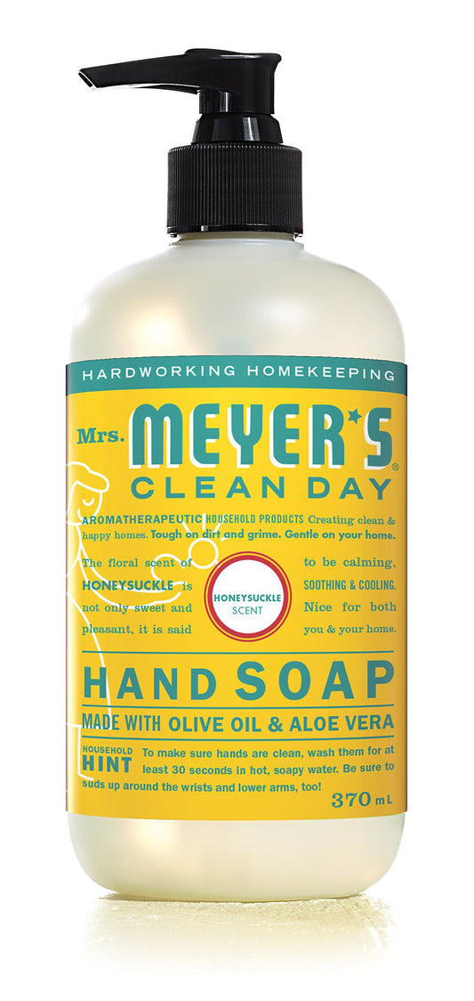 Mrs. Meyer's Clean Day Liquid Hand Soap, Honeysuckle, Cruelty Free and Biodegradable Hand Wash Made with Essential Oils, 370 ml Soap Pump Bottle