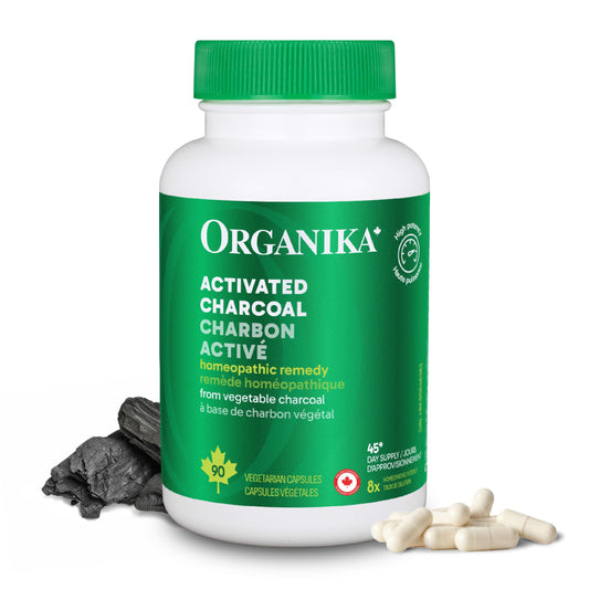Organika Canadian-Made Activated Charcoal - Homeopathic Charcoal, Digestive Support, Detox, Gas and Bloating Support- 90vcaps