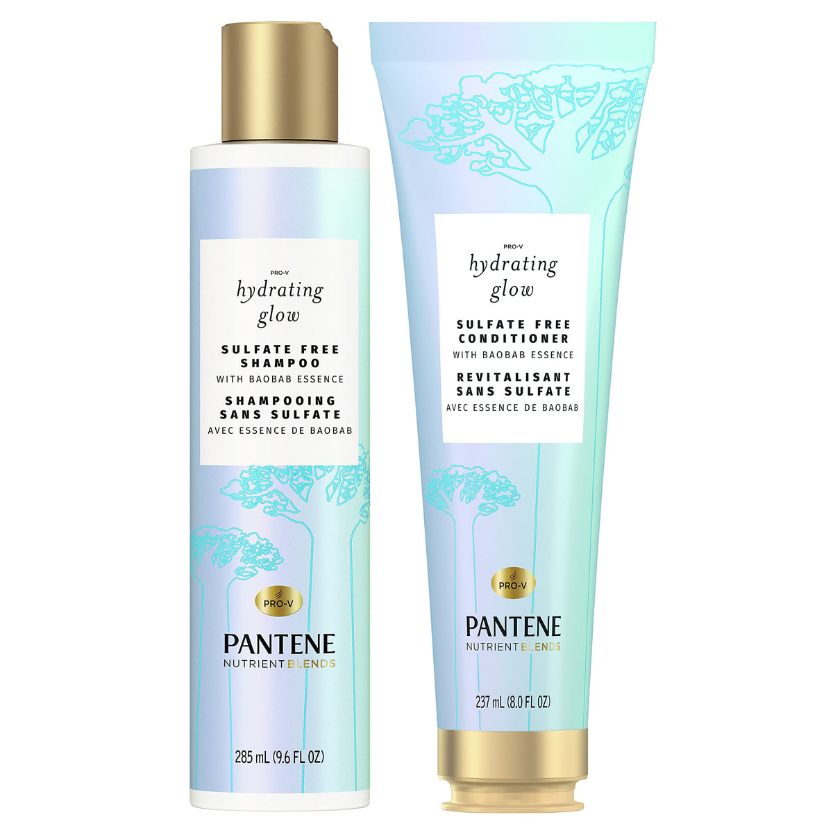 Pantene Sulfate Free Shampoo and Conditioner Set with Baobab Essence, Nutrient Blends Hydrating Glow (522 mL Total)