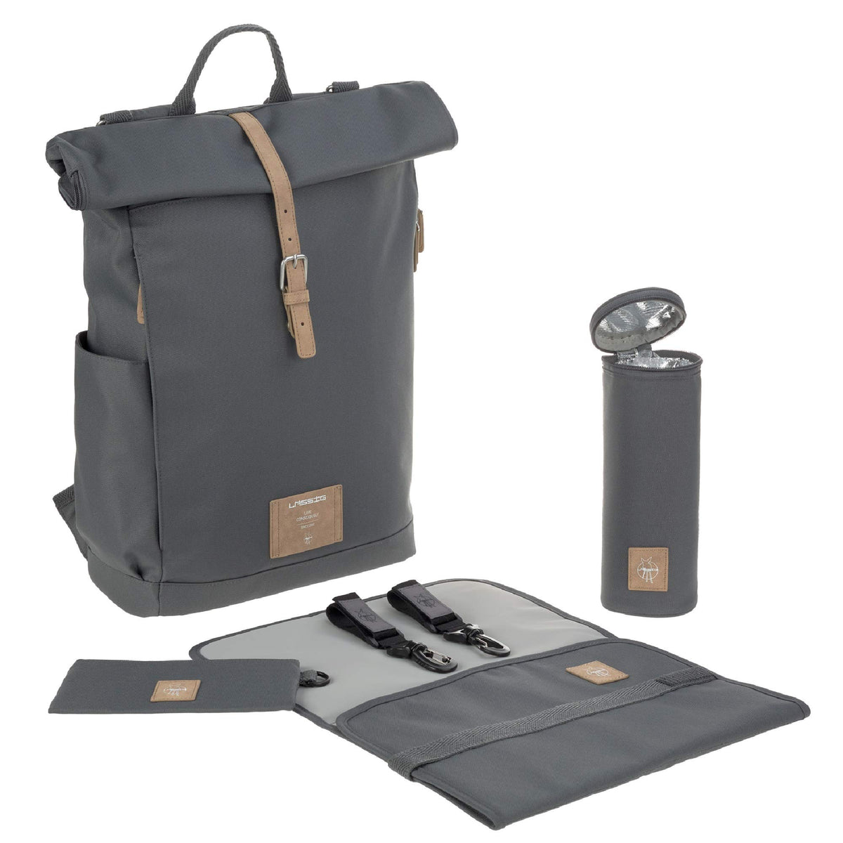 Lassig Green Label Rolltop Backpack Diaper Bag Anthracite