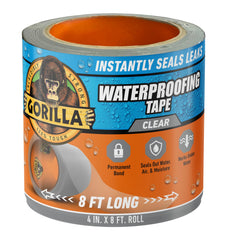 Gorilla Waterproof Patch & Seal Tape, 4" x 8', Clear, (Pack of 1)