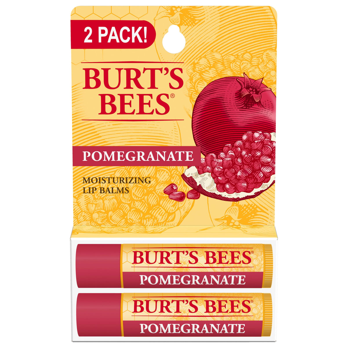 Burt's Bees 100% Natural Origin Moisturizing Lip Balm for Dry Chapped Lips, Get Soft and Hydrated Lips - Pack of 2 - Pomegranate