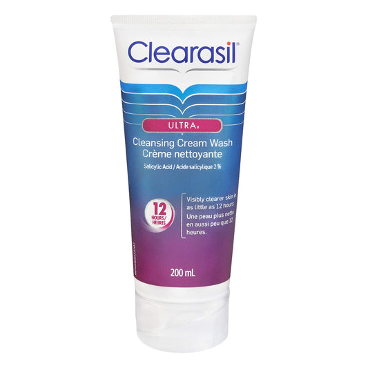 Clearasil, Ultra, Cleansing Cream Wash, Clearer Skin in as Little as 12 Hours, Salicylic Acid 2%, 200 ml