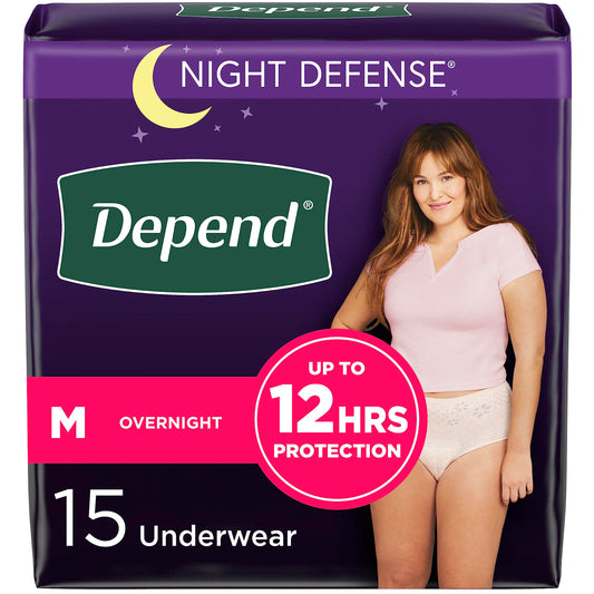 Depend Night Defense Adult Incontinence Underwear for Women, Disposable, Overnight, Large, Blush, 14 Count
