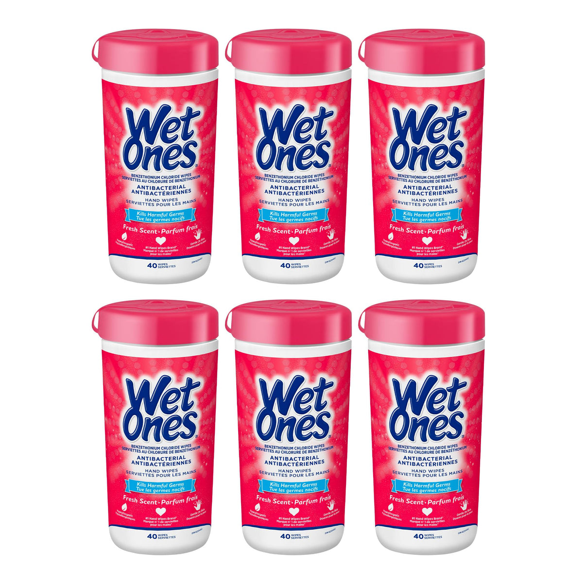 Wet Ones Antibacterial Fresh Scent Hand Wipes| Travel |Hand Sanitizer Wipes, Travel Essentials, 40‑Count Canisters, Pack of 6