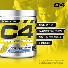 Cellucor C4 Original Pre Workout Powder - Sugar Free Preworkout Energy for Men & Women - 150mg Caffeine, Beta Alanine, Creatine - Icy Blue Razz, 60 Servings