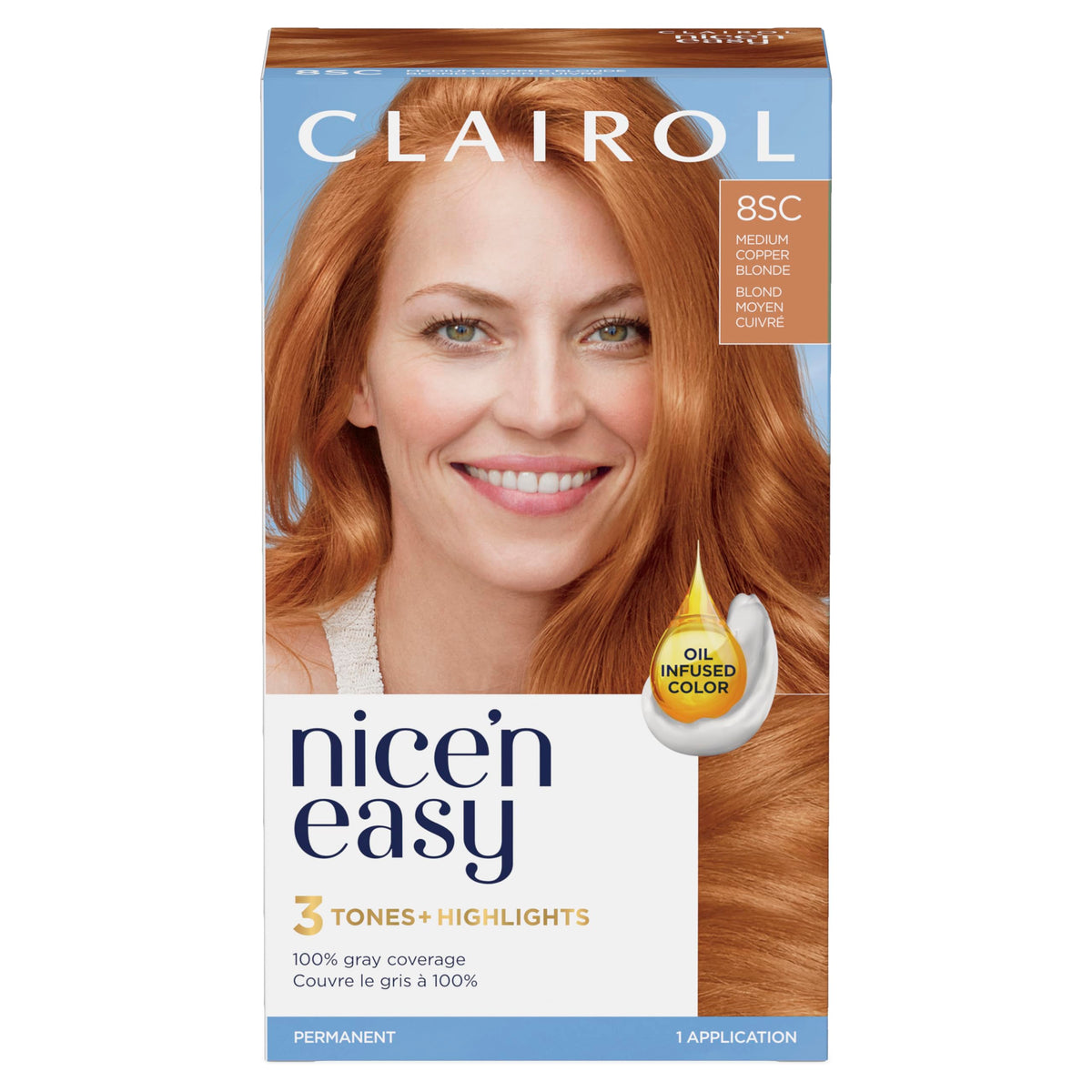 Clairol Nice'n Easy Permanent Hair Dye, 8SC Medium Copper Blonde Hair Color, Pack of 1