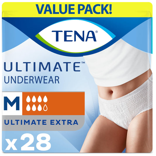 TENA Adult Incontinence, Discrete Disposable, Underwear, Comfortable Fit, Ultimate Absorption Protection, Unisex, Medium (M), 28 Count