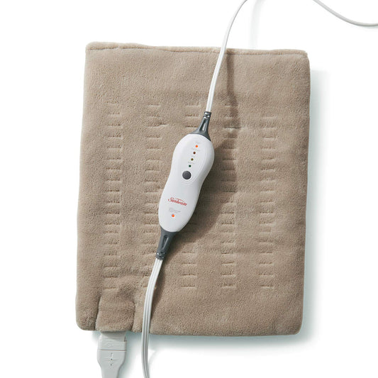 Sunbeam Premium Standard Size Heating Pad with Compact Storage - Moist Electric Heating Pad for Targeted Pain Relief of Back, Neck and Shoulders, 4 Heat Settings, 2 Hour Auto-Off, 12 x 15 inch, Beige