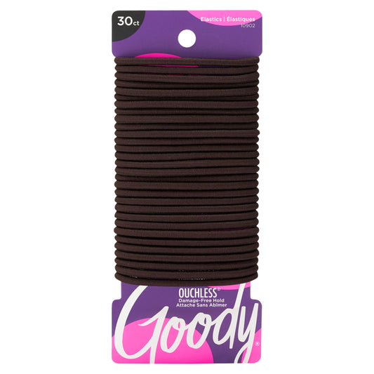 Goody Ouchless Elastic Hair Ties, 30 Ct, Brown, 4MM Rubber Bands, Pain-Free Styling Accessories for Women & Men, Made for Long-Lasting Braids, Ponytails & More, All Hair Types