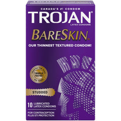 TROJAN BareSkin Studded Lubricated Latex Condoms, 10 Count, Thin for Ultimate Sensitivity and Studded for Maximum Stimulation, Special Reservoir for Extra Safety