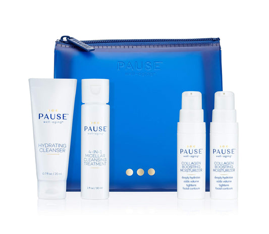 Pause Well-Aging Discovery Kit 0.7oz Hydrating Cleanser, 1oz 4-in-1 Micellar Cleansing Treatment, 2 x 0.17oz Collagen Boosting Mois Unisex 4 Pc