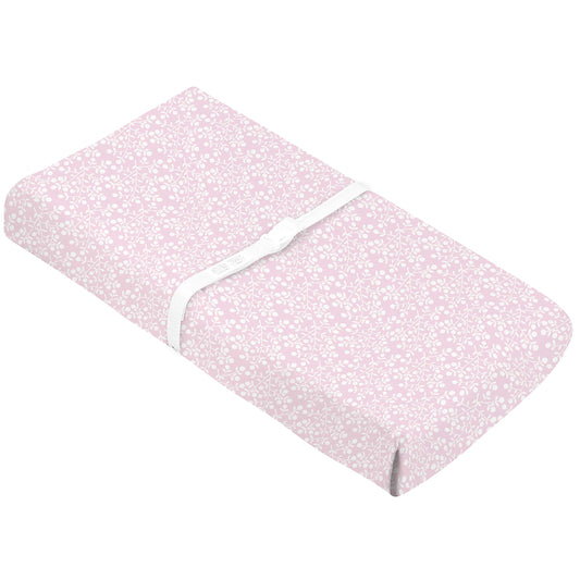 Kushies Baby 100% Breathable Cotton Flannel Contoured Changing Pad Cover with Slits for Safety Straps, 17" x 33" Pink Berries