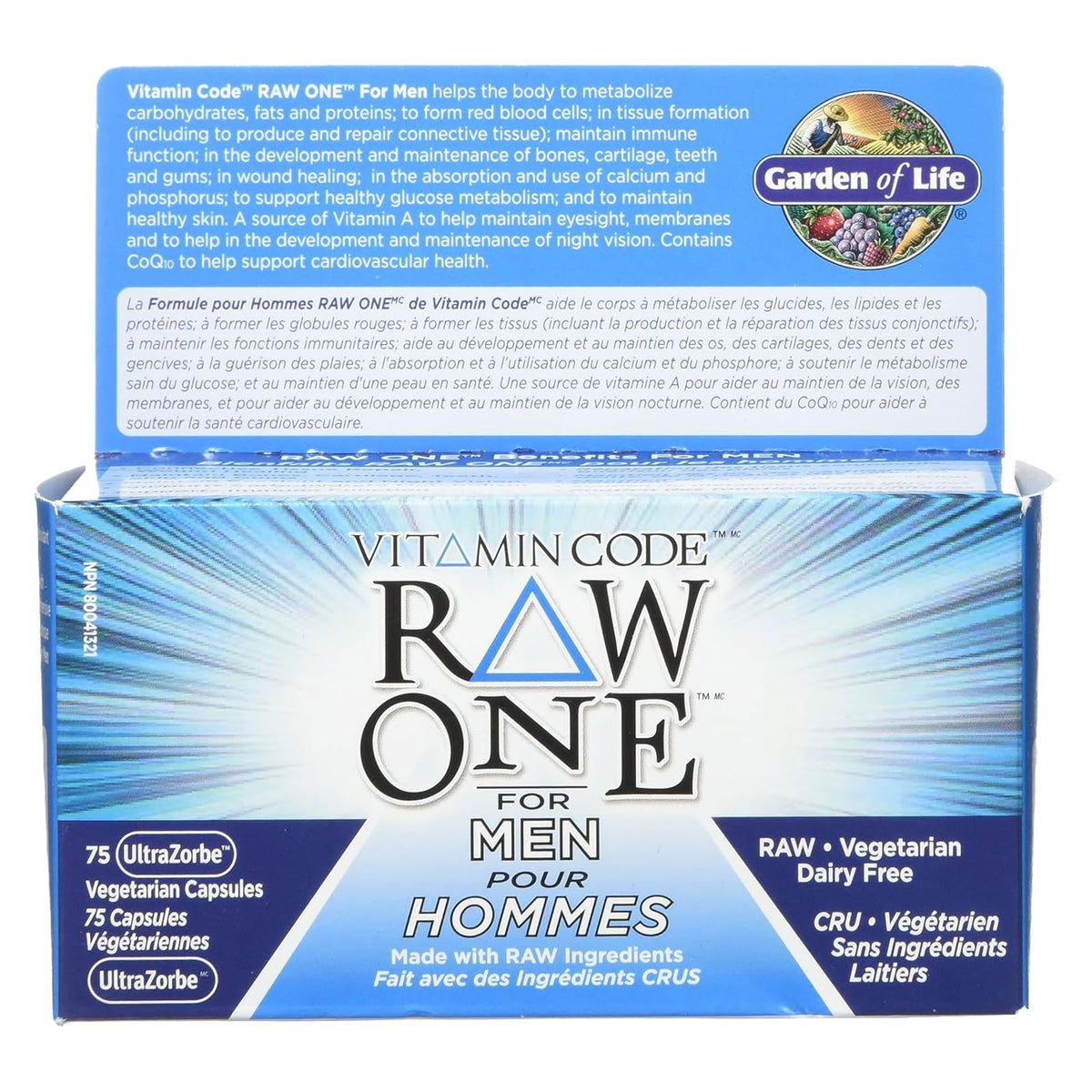Garden of Life Vitamin Code Raw One for Men - Next Gn. 75's. Supports carbohydrate metabolism and immune function.Supports connective tissue repair and wound healing. For maintenance of bones, cartilage, teeth, skin and gums.