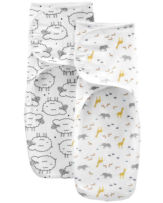 Simple Joys by Carter's Baby 2-Pack Cotton Swaddle Blankets, White/Animals, Small: 0-3 Months, up to 12.5 lbs