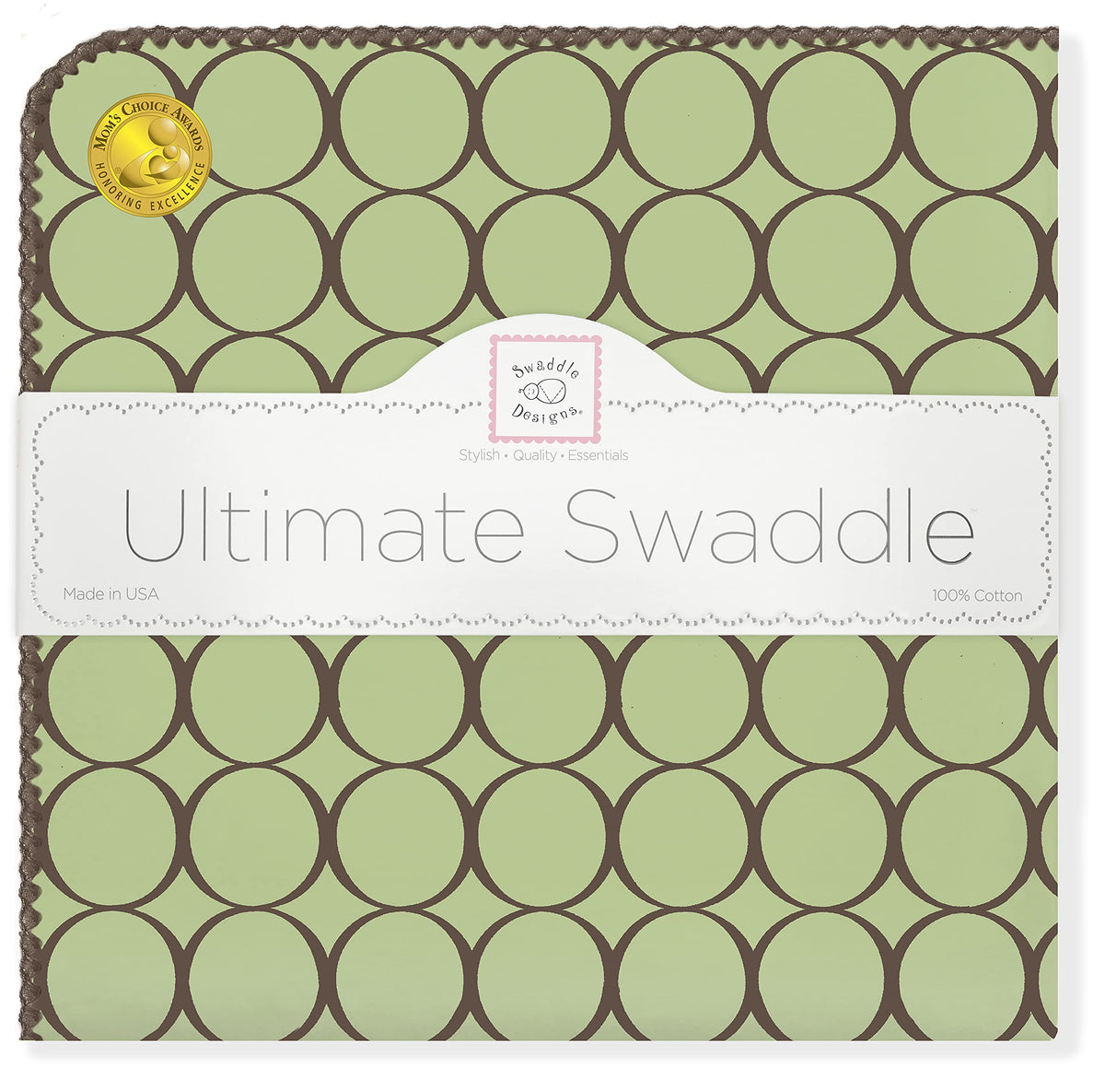SwaddleDesigns Ultimate Receiving Blanket, Brown Mod Circles, Lime