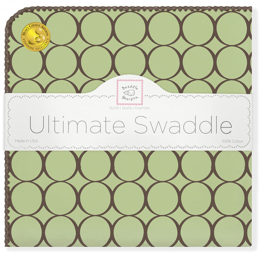 SwaddleDesigns Ultimate Receiving Blanket, Brown Mod Circles, Lime