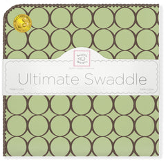 SwaddleDesigns Ultimate Receiving Blanket, Brown Mod Circles, Lime