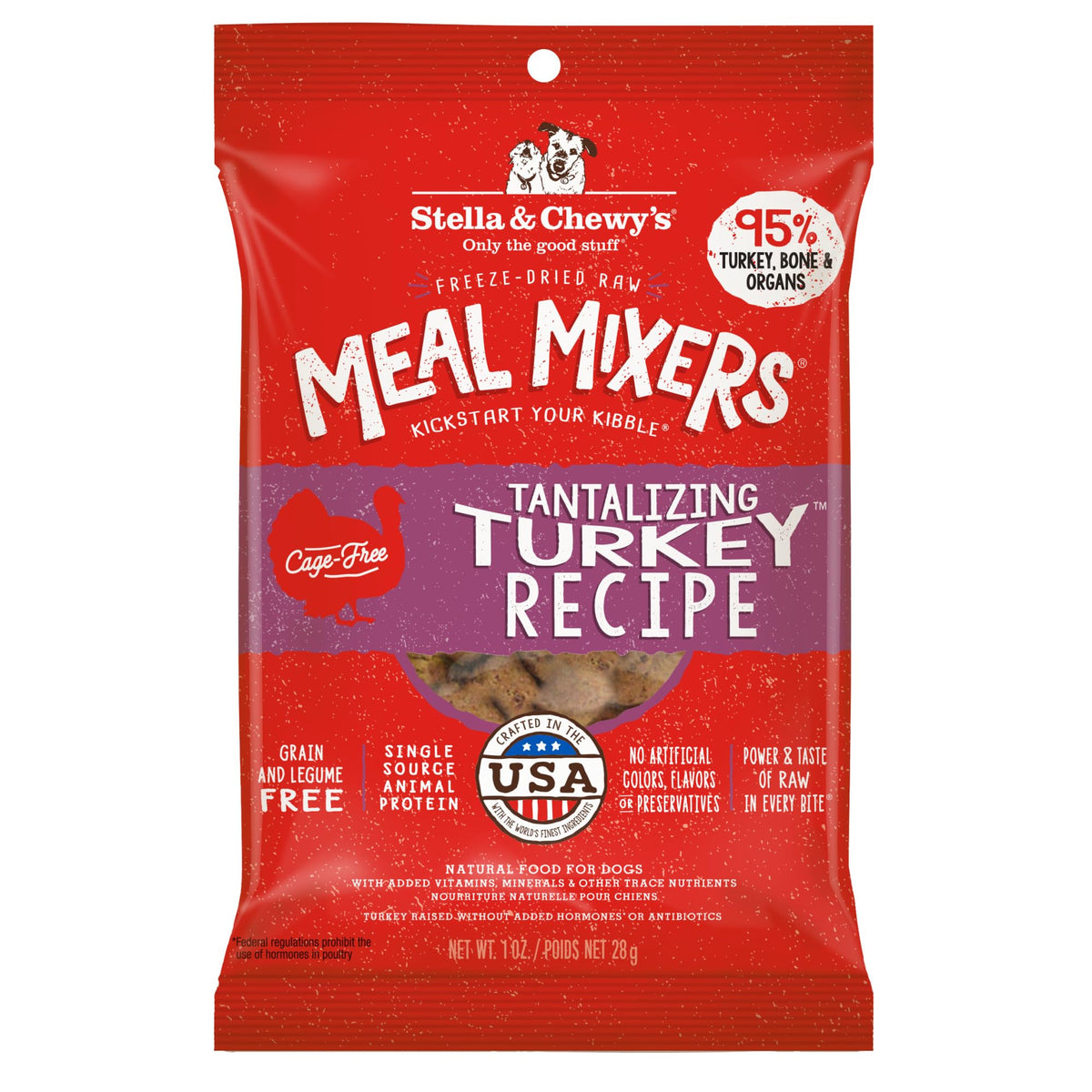 Stella & Chewy’s Freeze Dried Raw Tantalizing Turkey Meal Mixer – Dog Food Topper for Small & Large Breeds – Grain Free, Protein Rich Recipe – 28g Bag